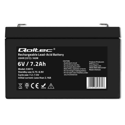 QOLTEC AKUMULATOR AGM 6V, 7.2 AH QOLTEC AKUMULATOR AGM 6V, 7.2 AH