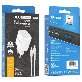 BLUE POWER ŁADOWARKA SIECIOWA BBN3 QC 20W + KABEL LIGHTNING BIAŁY BLUE POWER ŁADOWARKA SIECIOWA BBN3 QC 20W + KABEL LIGHTNING BIAŁY