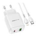 BLUE POWER ŁADOWARKA SIECIOWA PD20W+QC3.0 KABEL LIGHTNING BIAŁY