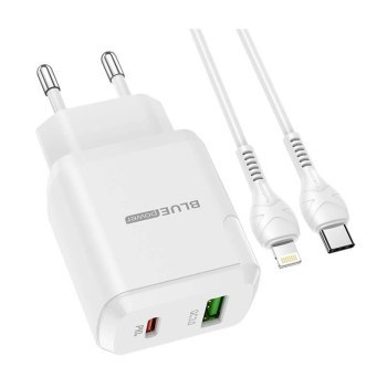 BLUE POWER ŁADOWARKA SIECIOWA PD20W+QC3.0 KABEL LIGHTNING BIAŁY BLUE POWER ŁADOWARKA SIECIOWA PD20W+QC3.0 KABEL LIGHTNING BIAŁY