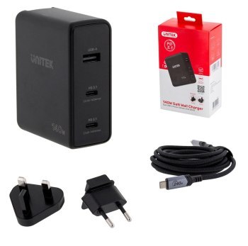 UNITEK ŁADOWARKA GAN 2X USB-C USB-A 140W UNITEK ŁADOWARKA GAN 2X USB-C USB-A 140W