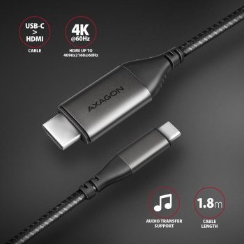 Adapter wideo Axagon USB-C do HDMI 2.0 4K/60Hz 1,8 m Adapter wideo Axagon USB-C do HDMI 2.0 4K/60Hz 1,8 m