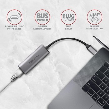Karta sieciowa Axagon ADE-25RC USB3.2 Gen 1 Type-C / 2.5 Gigabit Ethernet 10/100/1000/2500 szara Karta sieciowa Axagon ADE-25RC USB3.2 Gen 1 Type-C / 2.5 Gigabit Ethernet 10/100/1000/2500 szara