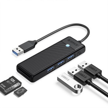 Orico Hub USB-A 3x USB-A czytnik kart czarny Orico Hub USB-A 3x USB-A czytnik kart czarny
