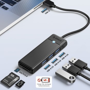 Orico Hub USB-A 3x USB-A czytnik kart czarny Orico Hub USB-A 3x USB-A czytnik kart czarny