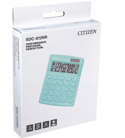 CITIZEN Kalkulator biurowy SDC812NRGNE, 12-cyfrowy, 127x105mm, zielony CITIZEN Kalkulator biurowy SDC812NRGNE, 12-cyfrowy, 127x105mm, zielony