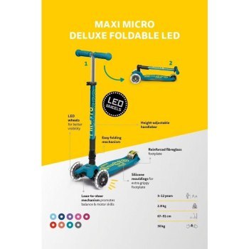 Micro Składana hulajnoga Maxi Deluxe Bright Blue LED Micro Składana hulajnoga Maxi Deluxe Bright Blue LED