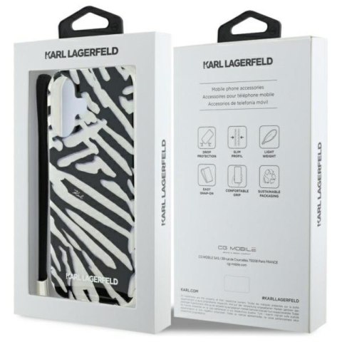Karl Lagerfeld IML Zebra Pattern & Cord - Etui iPhone 16 (czarny) Karl Lagerfeld IML Zebra Pattern & Cord - Etui iPhone 16 (czarny)