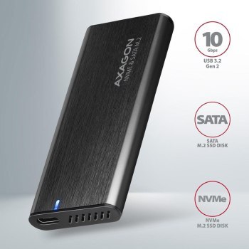 Obudowa zewnętrzna Axagon do dysków M.2 NVMe & SATA SSD / USB-C 3.2 G2 30-80 mm czarna Obudowa zewnętrzna Axagon do dysków M.2 NVMe & SATA SSD / USB-C 3.2 G2 30-80 mm czarna