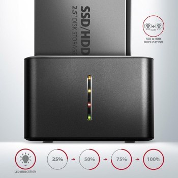 Stacja dokująca Axagon ADSA-D25 USB-A 3.2 Gen1 do 2x SATA 6Gbps 2,5" SSD/HDD z funkcją klonowania Stacja dokująca Axagon ADSA-D25 USB-A 3.2 Gen1 do 2x SATA 6Gbps 2,5" SSD/HDD z funkcją klonowania