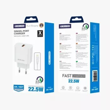 JELLICO ładowarka sieciowa AK165 22,5W 1xUSB QC3.0 + kabel Lightning Biały JELLICO ładowarka sieciowa AK165 22,5W 1xUSB QC3.0 + kabel Lightning Biały