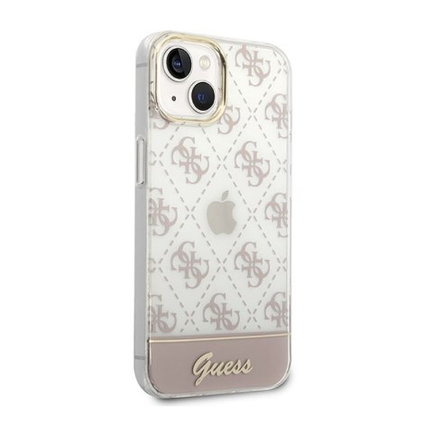 Guess 4G Stripe Script Logo Electroplated Pattern - Etui iPhone 14 Plus (różowy) Guess 4G Stripe Script Logo Electroplated Pattern - Etui iPhone 14 Plus (różowy)