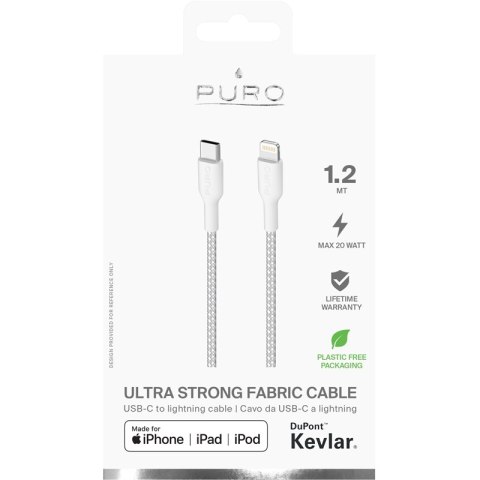 PURO Fabric Ultra Strong - Kabel w oplocie heavy duty USB-C / Lightning certyfikat MFi 1,2m (biały) PURO Fabric Ultra Strong - Kabel w oplocie heavy duty USB-C / Lightning certyfikat MFi 1,2m (biały)
