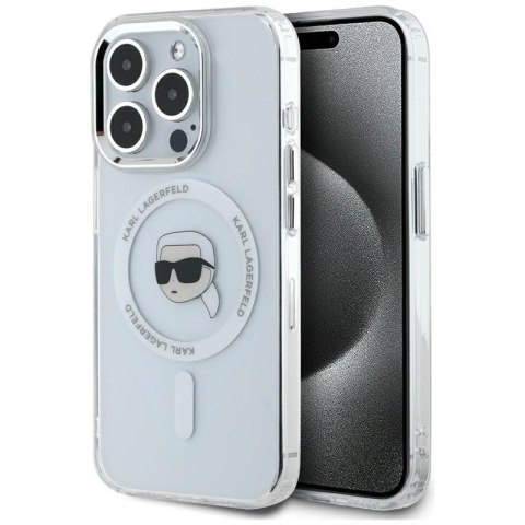 Karl Lagerfeld IML Metal Karl Head MagSafe - Etui do iPhone 15 Pro Max (biały) Karl Lagerfeld IML Metal Karl Head MagSafe - Etui do iPhone 15 Pro Max (biały)
