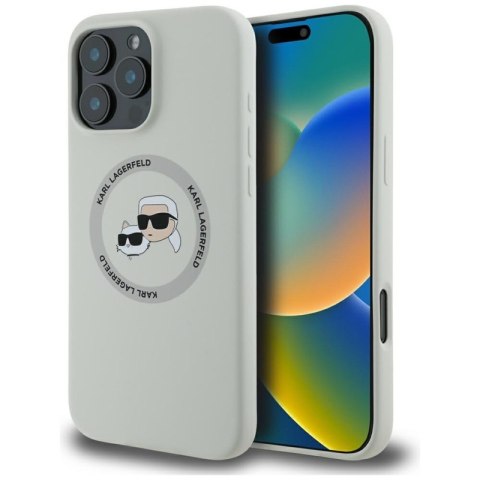 Karl Lagerfeld Silicone Double Heads And Circle MagSafe - Etui do iPhone 16 Pro Max (beżowy) Karl Lagerfeld Silicone Double Heads And Circle MagSafe - Etui do iPhone 16 Pro Max (beżowy)