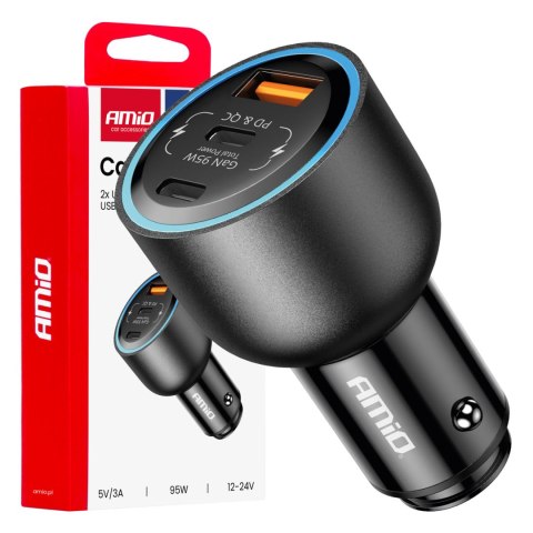Ładowarka samochodowa 2x usb-c + usb-a 12v 24v 95w amio-04372 Ładowarka samochodowa 2x usb-c + usb-a 12v 24v 95w amio-04372