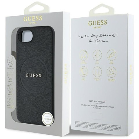 Guess Grained Ring MagSafe - Etui do iPhone 16e (czarny) Guess Grained Ring MagSafe - Etui do iPhone 16e (czarny)