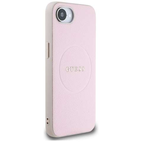 Guess Grained Ring MagSafe - Etui do iPhone 16e (różowy) Guess Grained Ring MagSafe - Etui do iPhone 16e (różowy)