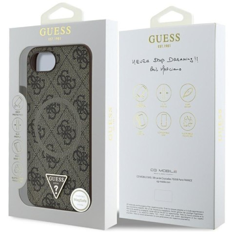 Guess 4G Ring Triangle Logo MagSafe - Etui do iPhone 16e (brązowy) Guess 4G Ring Triangle Logo MagSafe - Etui do iPhone 16e (brązowy)