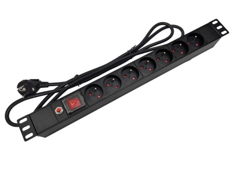 Listwa zasilająca 19" 230V - 7 gniazd (typu E - CEE 7/5), z wyłącznikiem LED, z zabezpieczeniem przeciwprzeciążeniowym, kabel 1, Listwa zasilająca 19" 230V - 7 gniazd (typu E - CEE 7/5), z wyłącznikiem LED, z zabezpieczeniem przeciwprzeciążeniowym, kabel 1,