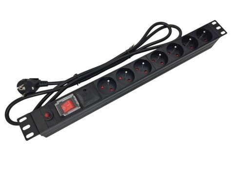 Listwa zasilająca 19" 230V - 7 gniazd (typu E - CEE 7/5), z wyłącznikiem LED, z zabezpieczeniem przeciwprzeciążeniowym oraz prze Listwa zasilająca 19" 230V - 7 gniazd (typu E - CEE 7/5), z wyłącznikiem LED, z zabezpieczeniem przeciwprzeciążeniowym oraz prze