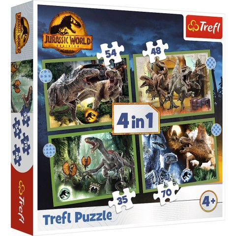 Puzzle - 4w1 - Groźne dinozaury - Universal Jurassic World Trefl 34607 Puzzle - 4w1 - Groźne dinozaury - Universal Jurassic World Trefl 34607