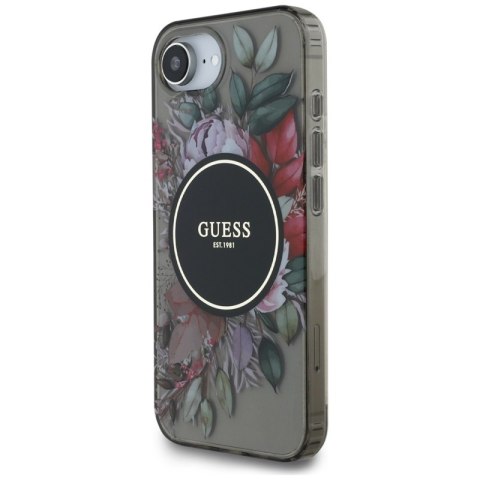 Guess IML Flowers MagSafe - Etui do iPhone 16e (czarny) Guess IML Flowers MagSafe - Etui do iPhone 16e (czarny)