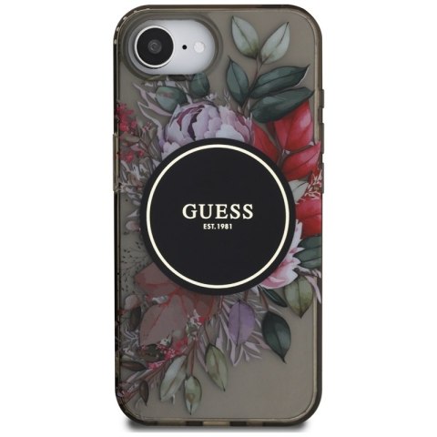 Guess IML Flowers MagSafe - Etui do iPhone 16e (czarny) Guess IML Flowers MagSafe - Etui do iPhone 16e (czarny)