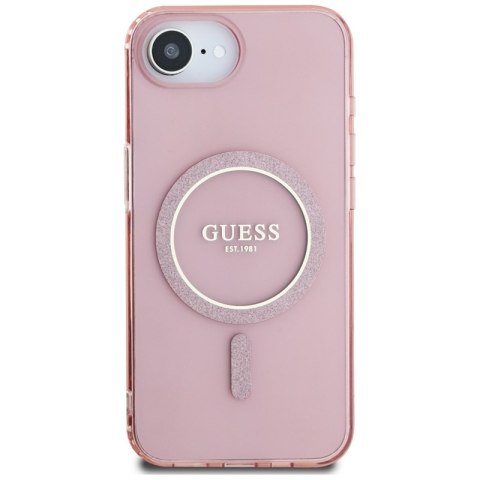 Guess IML Glitter Circle MagSafe - Etui do iPhone 16e (różowy) Guess IML Glitter Circle MagSafe - Etui do iPhone 16e (różowy)