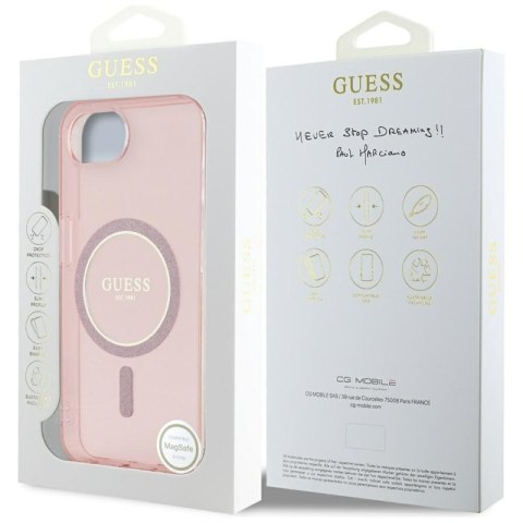 Guess IML Glitter Circle MagSafe - Etui do iPhone 16e (różowy) Guess IML Glitter Circle MagSafe - Etui do iPhone 16e (różowy)
