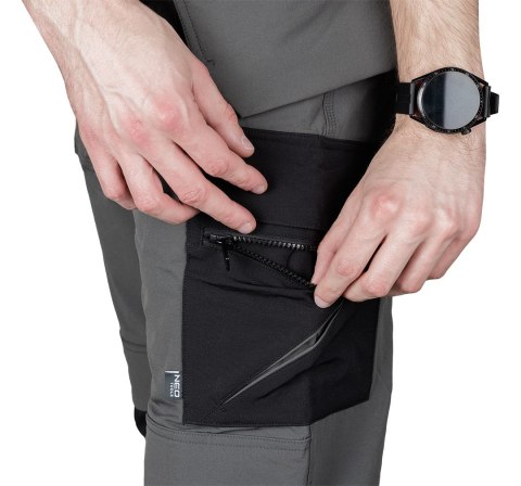 Spodnie robocze Mix&Match, 4 way stretch, z kaburami, Cordura, szaro-czarne, rozmiar M Spodnie robocze Mix&Match, 4 way stretch, z kaburami, Cordura, szaro-czarne, rozmiar M