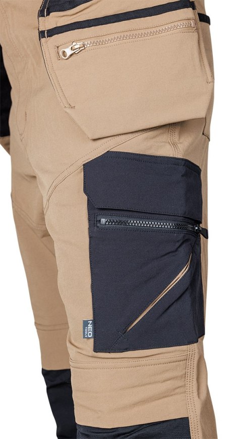 Spodnie robocze Mix&Match, 4 way stretch, z kaburami, wzmocnienia z Cordury, beżowo-czarne, rozmiar Spodnie robocze Mix&Match, 4 way stretch, z kaburami, wzmocnienia z Cordury, beżowo-czarne, rozmiar