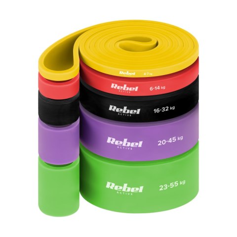 Zestaw gum do ćwiczeń TPE - Power Band PTs-1, 4-55 kg, 5 gum TPE, REBEL ACTIVE Zestaw gum do ćwiczeń TPE - Power Band PTs-1, 4-55 kg, 5 gum TPE, REBEL ACTIVE