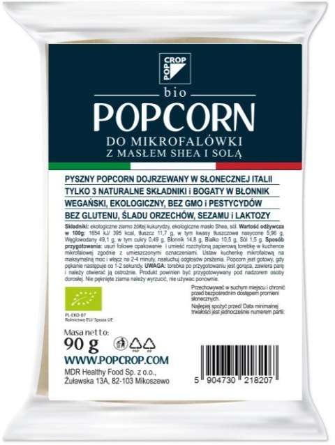 POPCORN Z ŻÓŁTEJ KUKURYDZY Z SHEA I SOLĄ DO PRZYGOTOWANIA W MIKROFALÓWCE BEZGLUTENOWY BIO 90 g - POPCROP POPCORN Z ŻÓŁTEJ KUKURYDZY Z SHEA I SOLĄ DO PRZYGOTOWANIA W MIKROFALÓWCE BEZGLUTENOWY BIO 90 g - POPCROP