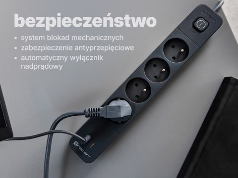 Listwa zasilająca antyprzepięciowa TRACER Power Line+ mobile ready 1.5 m (4 gniazda + 1x USB A+ 1x Type C, PD18W) Listwa zasilająca antyprzepięciowa TRACER Power Line+ mobile ready 1.5 m (4 gniazda + 1x USB A+ 1x Type C, PD18W)
