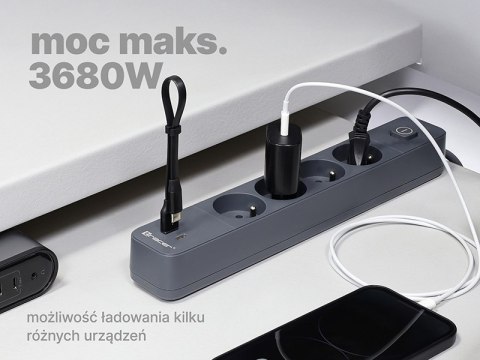 Listwa zasilająca antyprzepięciowa TRACER Power Line+ mobile ready 1.5 m (4 gniazda + 1x USB A+ 1x Type C, PD18W) Listwa zasilająca antyprzepięciowa TRACER Power Line+ mobile ready 1.5 m (4 gniazda + 1x USB A+ 1x Type C, PD18W)