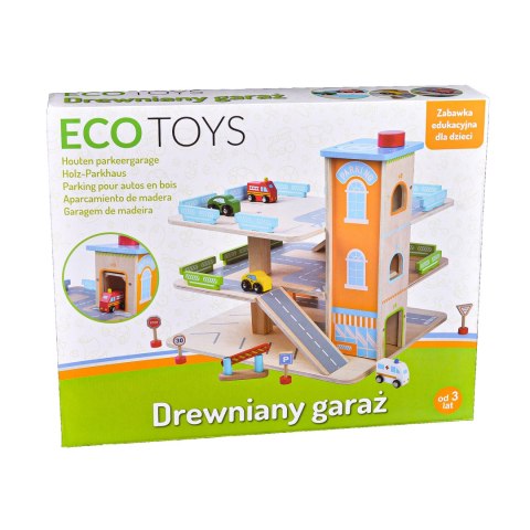 Drewniany garaż tor z windą + autka parking samochodowy Drewniany garaż tor z windą + autka parking samochodowy