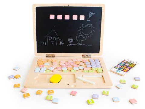 Drewniany laptop edukacyjny tablica magnetyczna ECOTOYS Drewniany laptop edukacyjny tablica magnetyczna ECOTOYS