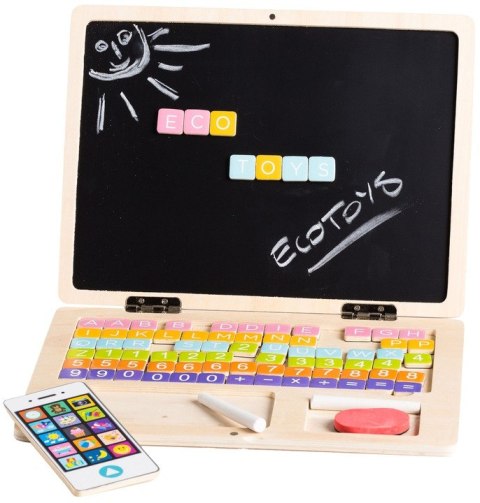 Drewniany laptop edukacyjny tablica magnetyczna ECOTOYS Drewniany laptop edukacyjny tablica magnetyczna ECOTOYS