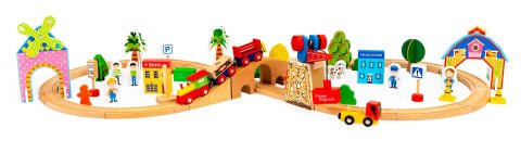 Drewniany pociąg kolejka 74 elementy ECOTOYS Drewniany pociąg kolejka 74 elementy ECOTOYS