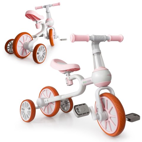 Rower rowerek biegowy 4w1 Pedały Kółka boczne różowy ECOTOYS Rower rowerek biegowy 4w1 Pedały Kółka boczne różowy ECOTOYS