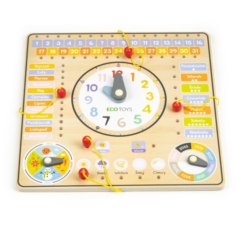 Drewniana tablica manipulacyjna kalendarz zegar ECOTOYS Drewniana tablica manipulacyjna kalendarz zegar ECOTOYS
