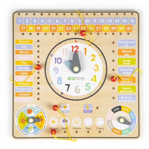 Drewniana tablica manipulacyjna kalendarz zegar ECOTOYS Drewniana tablica manipulacyjna kalendarz zegar ECOTOYS