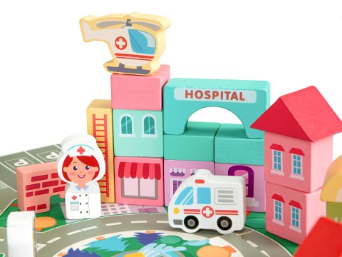 Drewniane klocki edukacyjne miasto mata 121 sztuk ECOTOYS Drewniane klocki edukacyjne miasto mata 121 sztuk ECOTOYS