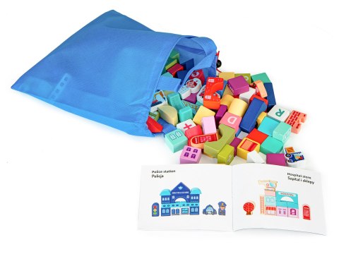 Drewniane klocki edukacyjne miasto mata 121 sztuk ECOTOYS Drewniane klocki edukacyjne miasto mata 121 sztuk ECOTOYS