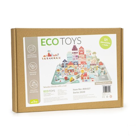 Drewniane klocki edukacyjne miasto mata 121 sztuk ECOTOYS Drewniane klocki edukacyjne miasto mata 121 sztuk ECOTOYS