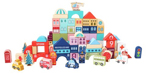 Drewniane klocki edukacyjne miasto mata 121 sztuk ECOTOYS Drewniane klocki edukacyjne miasto mata 121 sztuk ECOTOYS