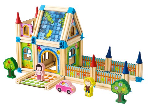 Drewniane klocki konstrukcyjne budowanie domek 6w1 ECOTOYS Drewniane klocki konstrukcyjne budowanie domek 6w1 ECOTOYS
