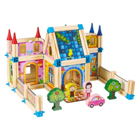 Drewniane klocki konstrukcyjne budowanie domek 6w1 ECOTOYS Drewniane klocki konstrukcyjne budowanie domek 6w1 ECOTOYS