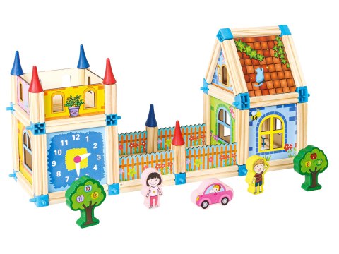 Drewniane klocki konstrukcyjne budowanie domek 6w1 ECOTOYS Drewniane klocki konstrukcyjne budowanie domek 6w1 ECOTOYS